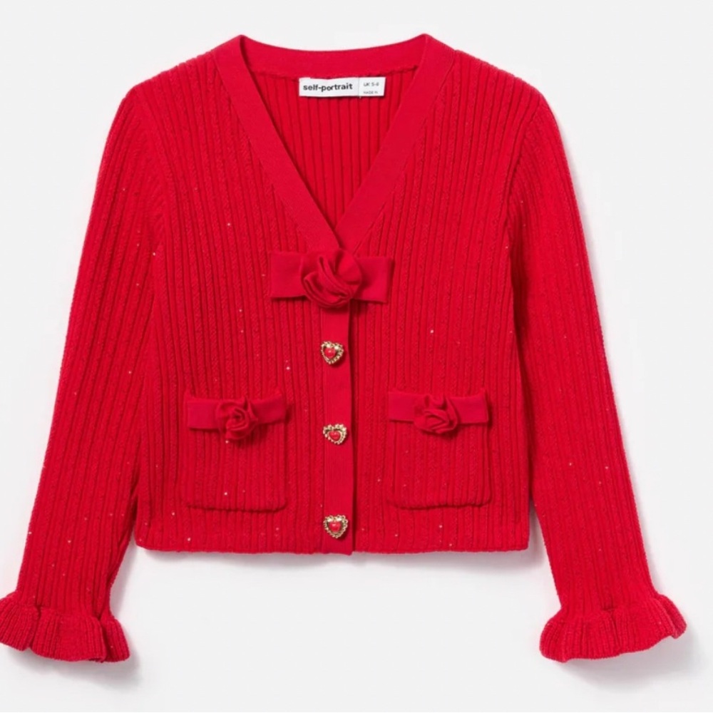 Self-Portrait Kids Vibrant Red Knit Cardigan BNWT 10-12